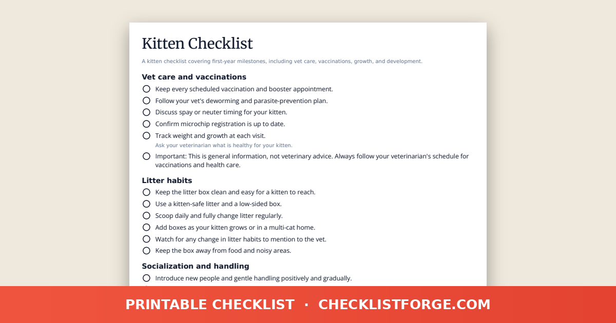 Kitten Checklist