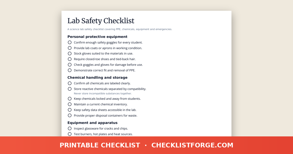 Lab Safety Checklist