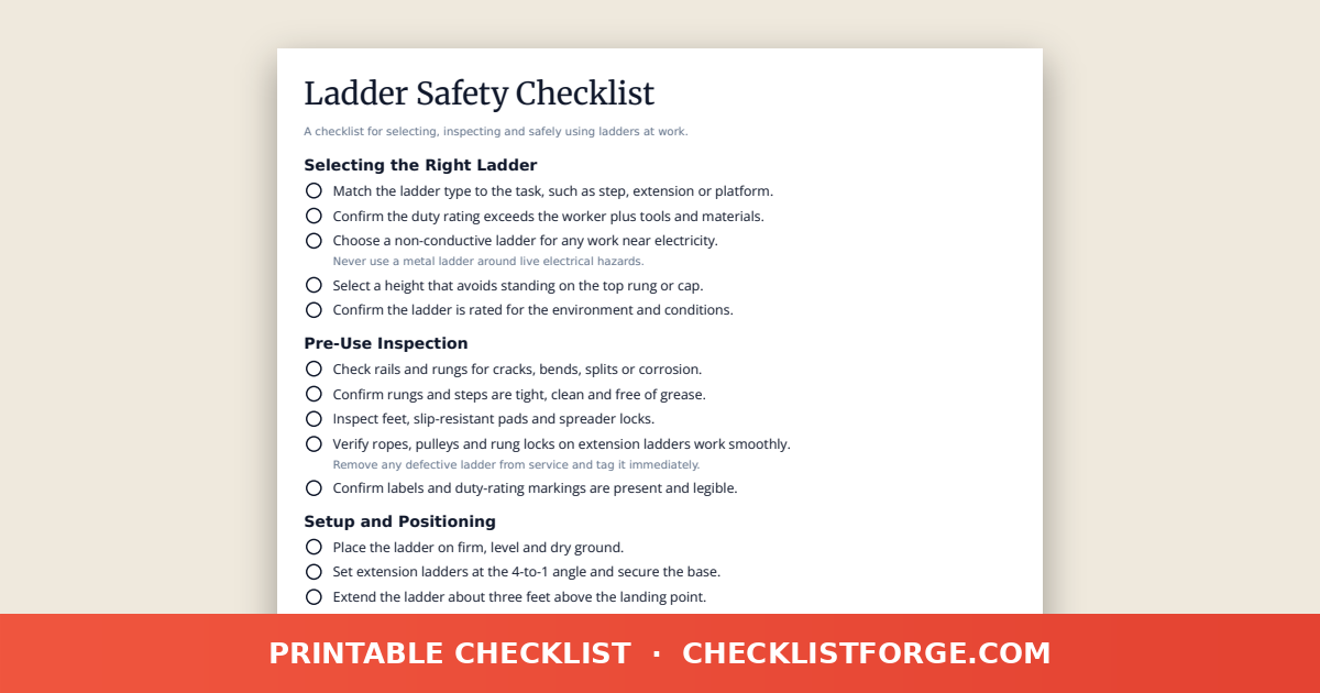 Ladder Safety Checklist