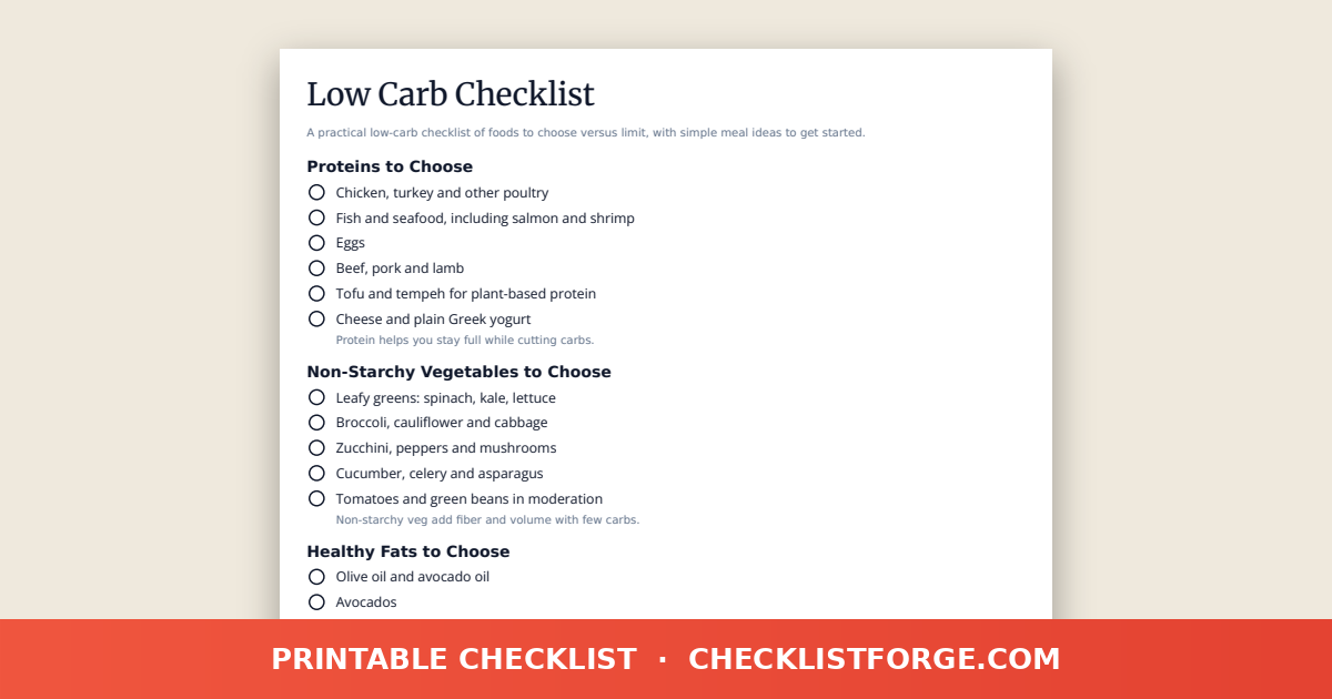 Low Carb Checklist