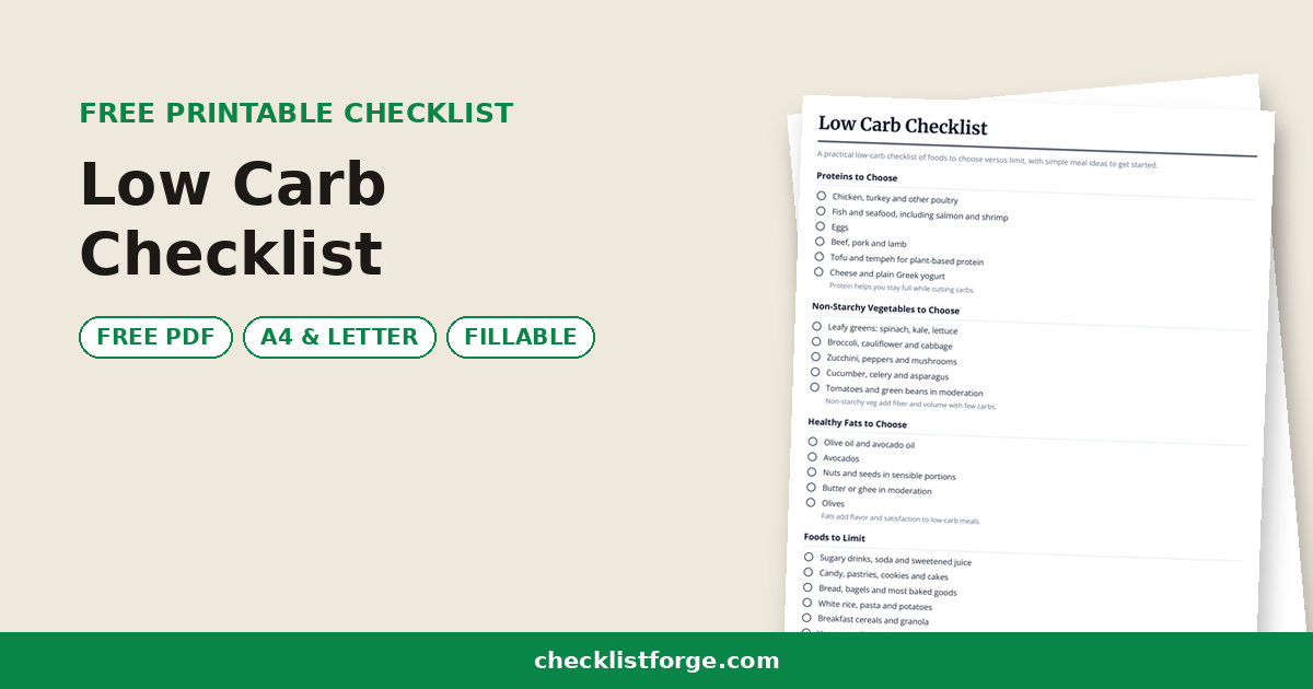 Low Carb Checklist