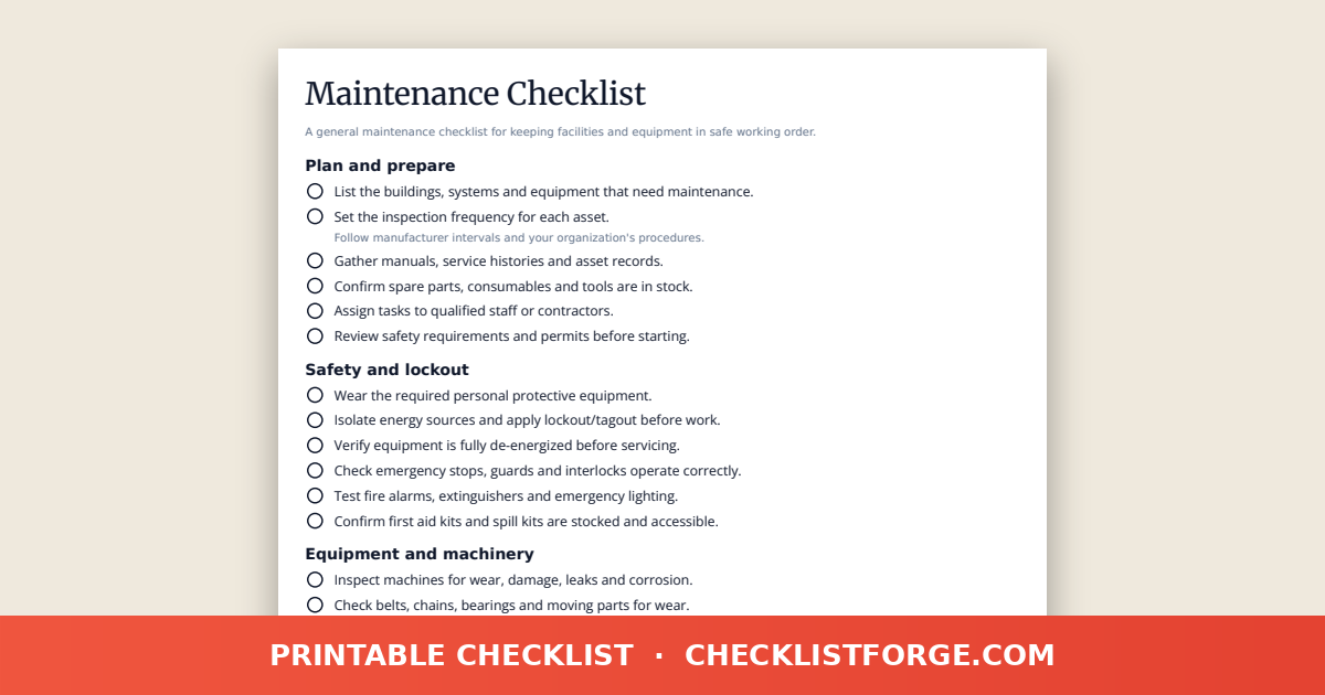Maintenance Checklist