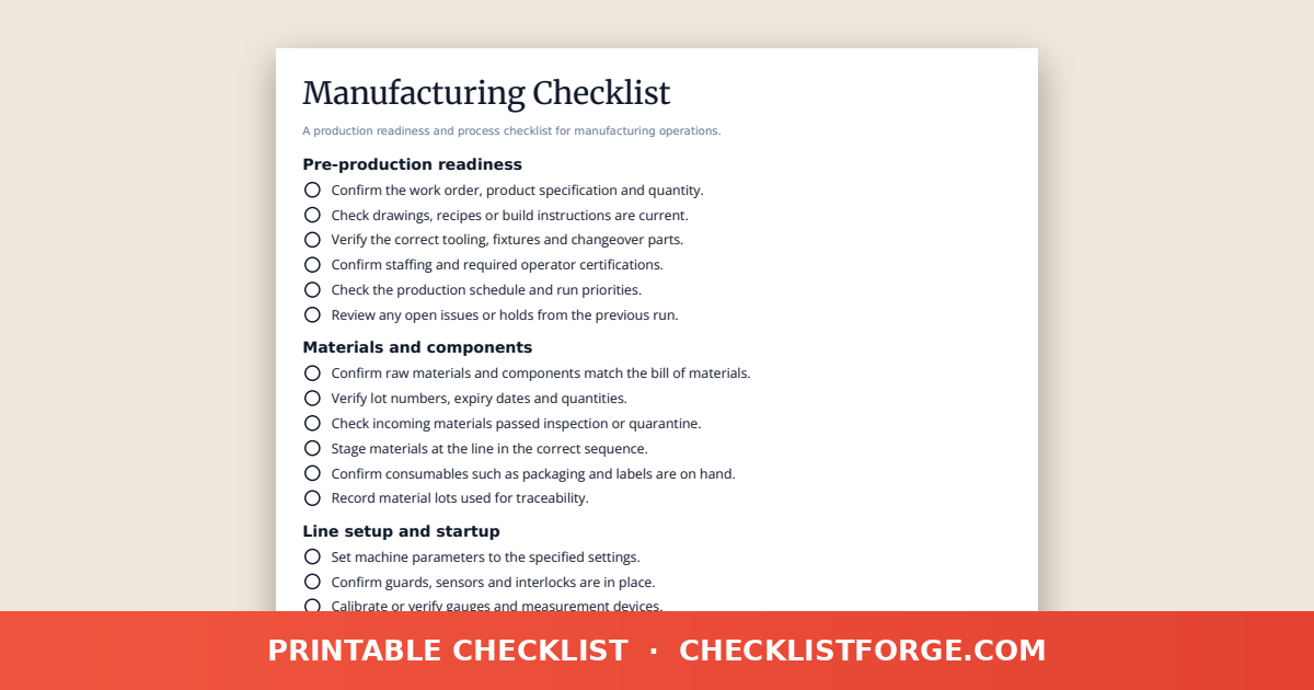 Manufacturing Checklist