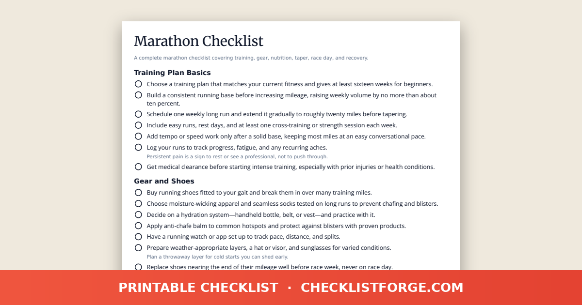 Marathon Checklist