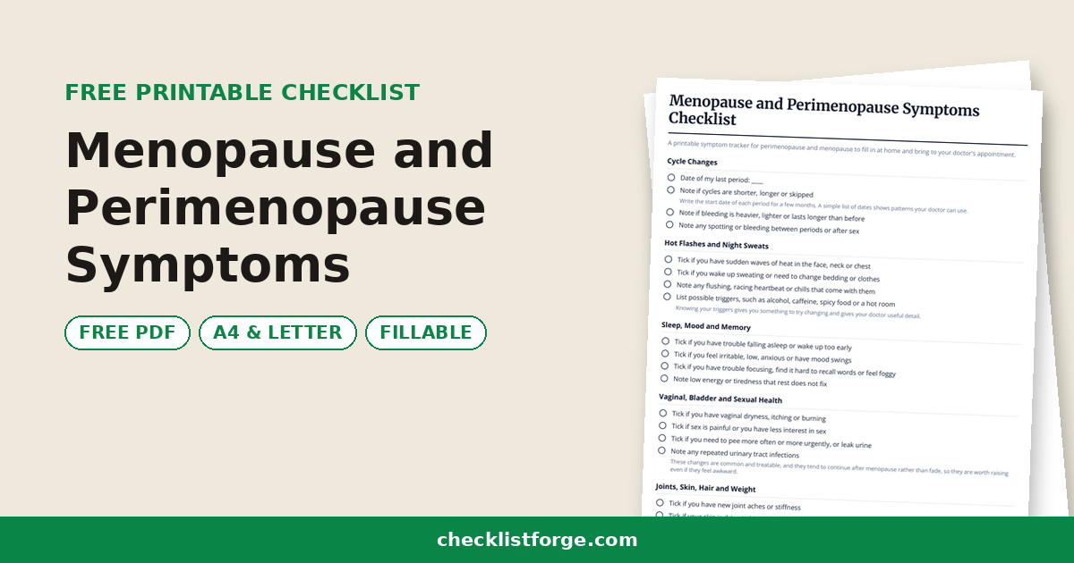 Menopause and Perimenopause Symptoms Checklist
