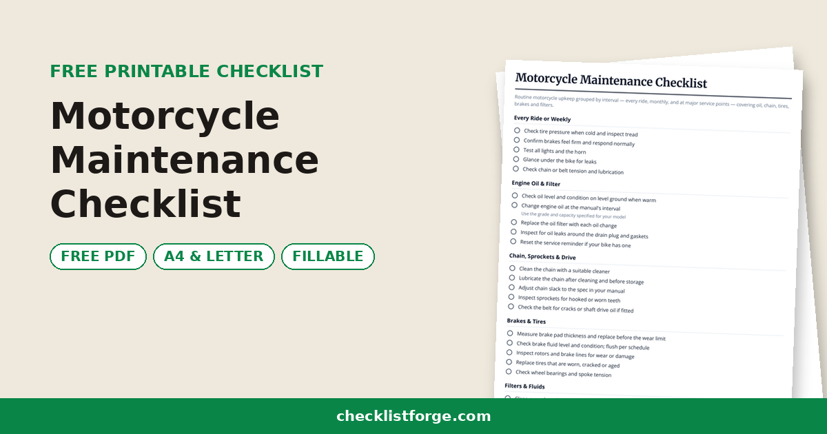 Motorcycle Maintenance Checklist