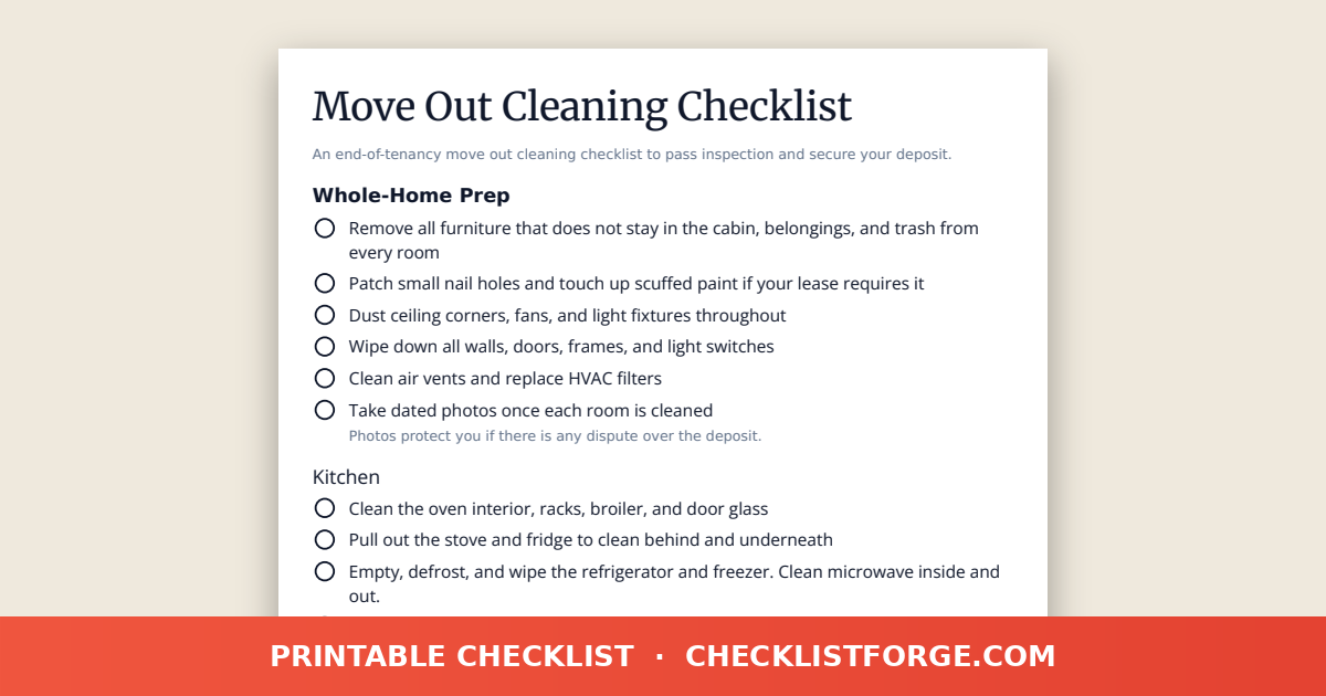 Move Out Cleaning Checklist