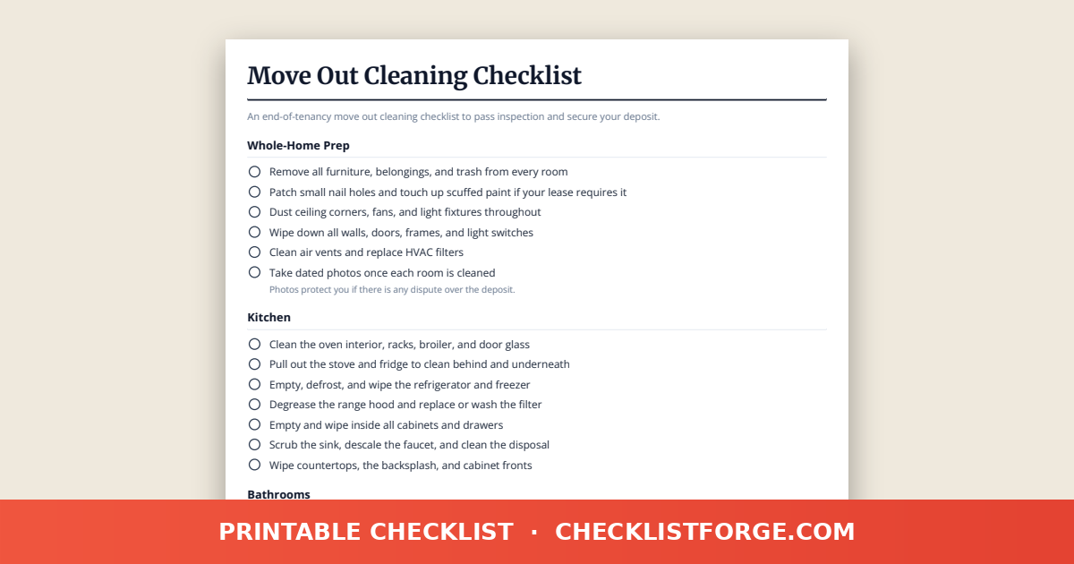 Move Out Cleaning Checklist