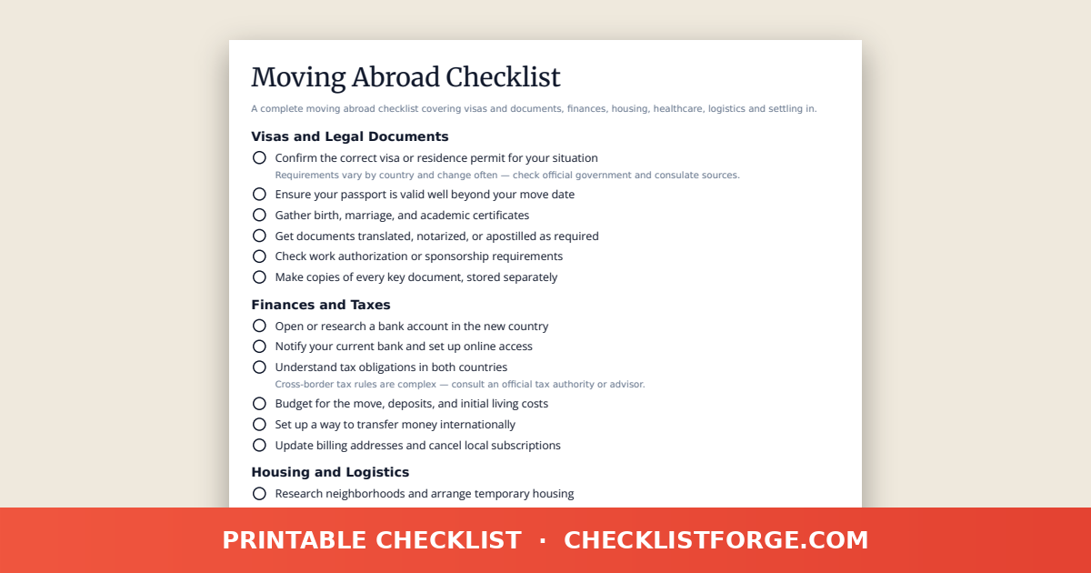 Moving Abroad Checklist