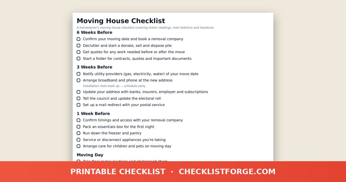 Moving House Checklist