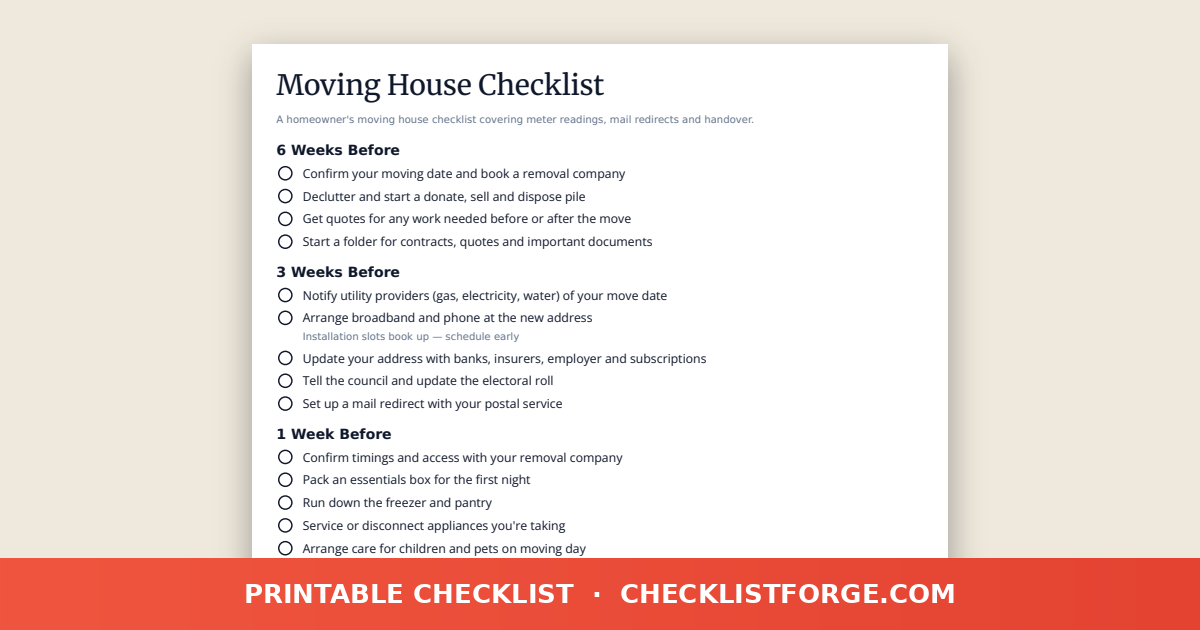 Moving House Checklist