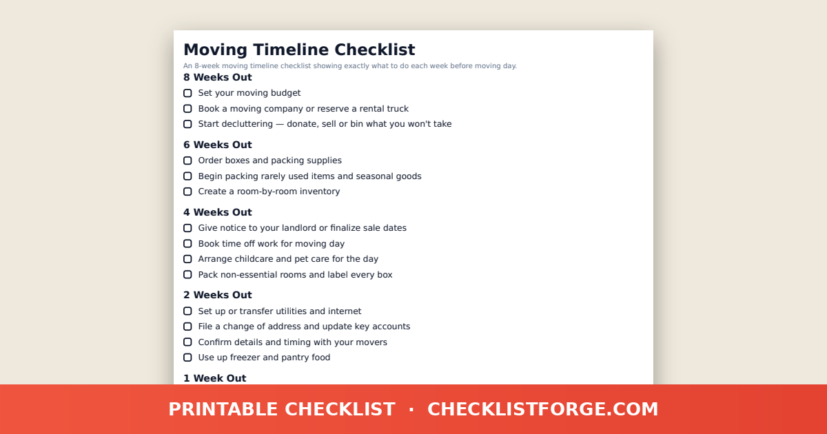 Moving Timeline Checklist