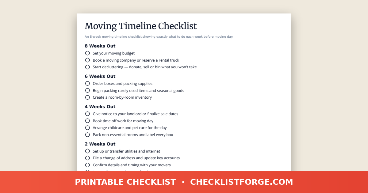 Moving Timeline Checklist