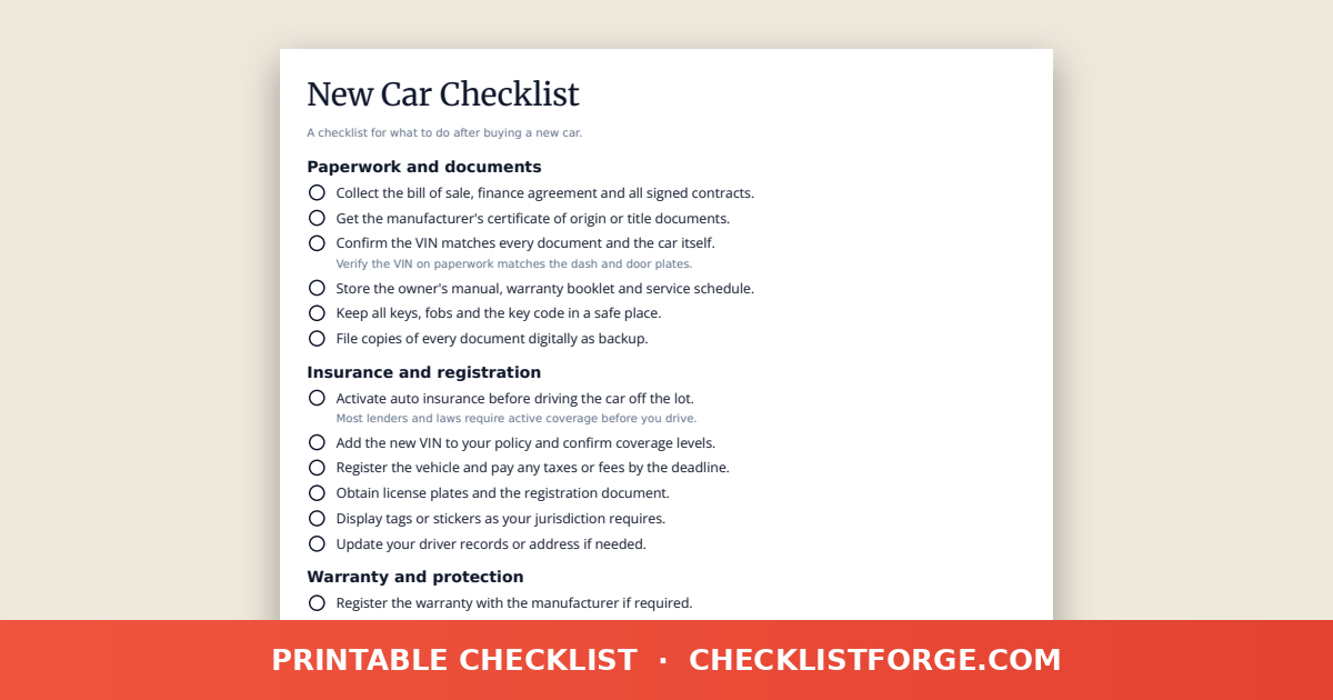 New Car Checklist