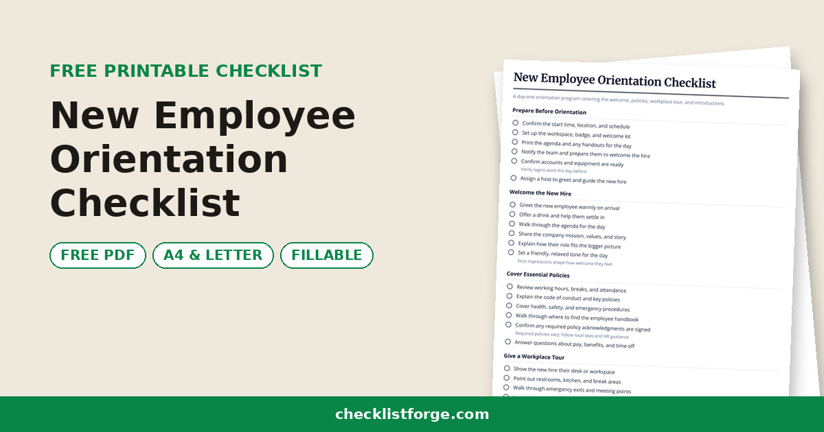 New Employee Orientation Checklist
