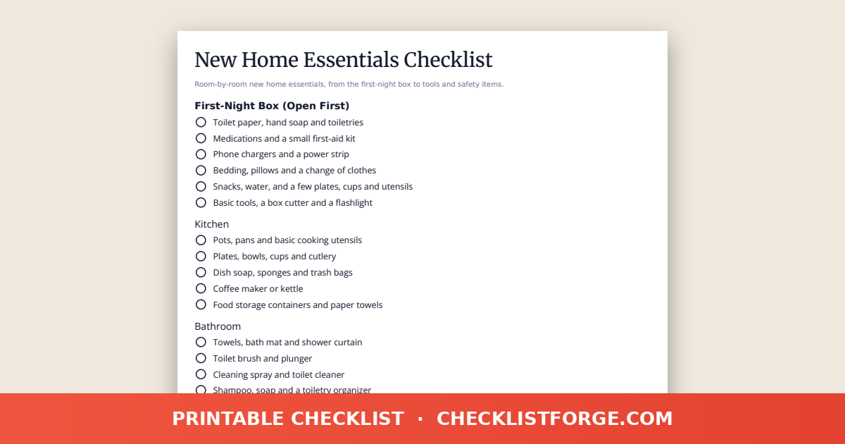 New Home Essentials Checklist