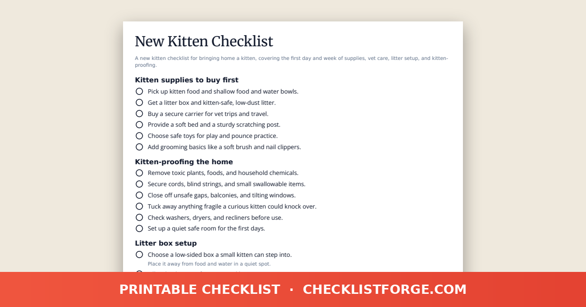 New Kitten Checklist