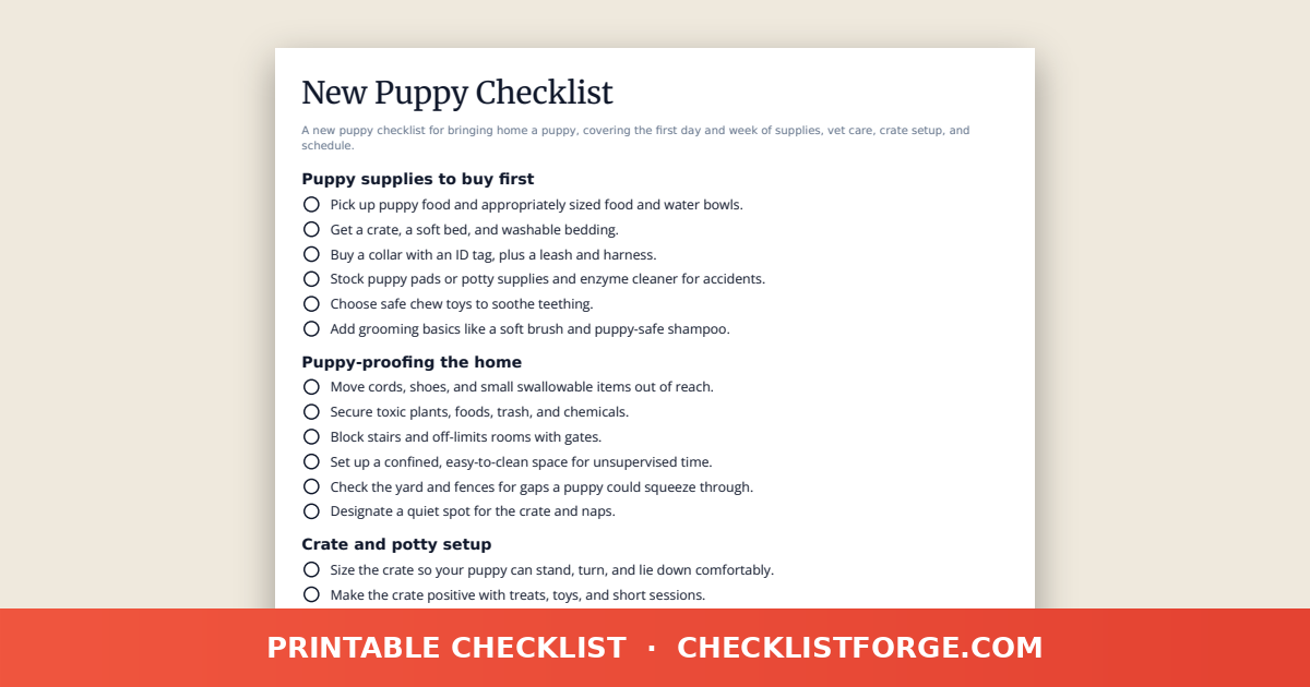 New Puppy Checklist