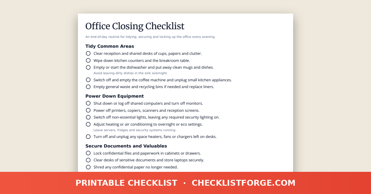 Office Closing Checklist