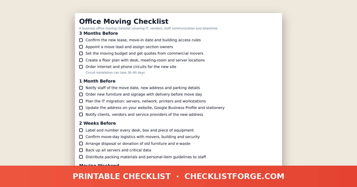 Office Moving Checklist