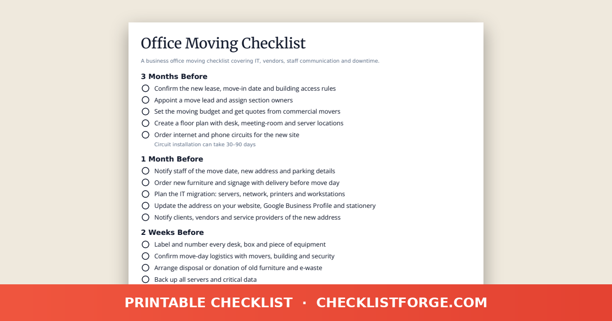 Office Moving Checklist