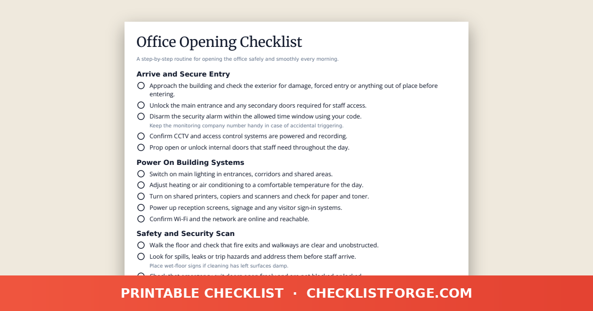 Office Opening Checklist