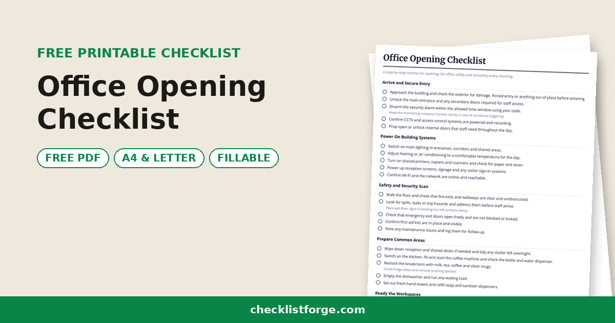 Office Opening Checklist