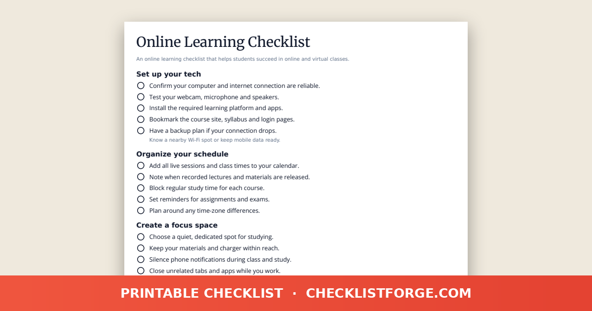 Online Learning Checklist
