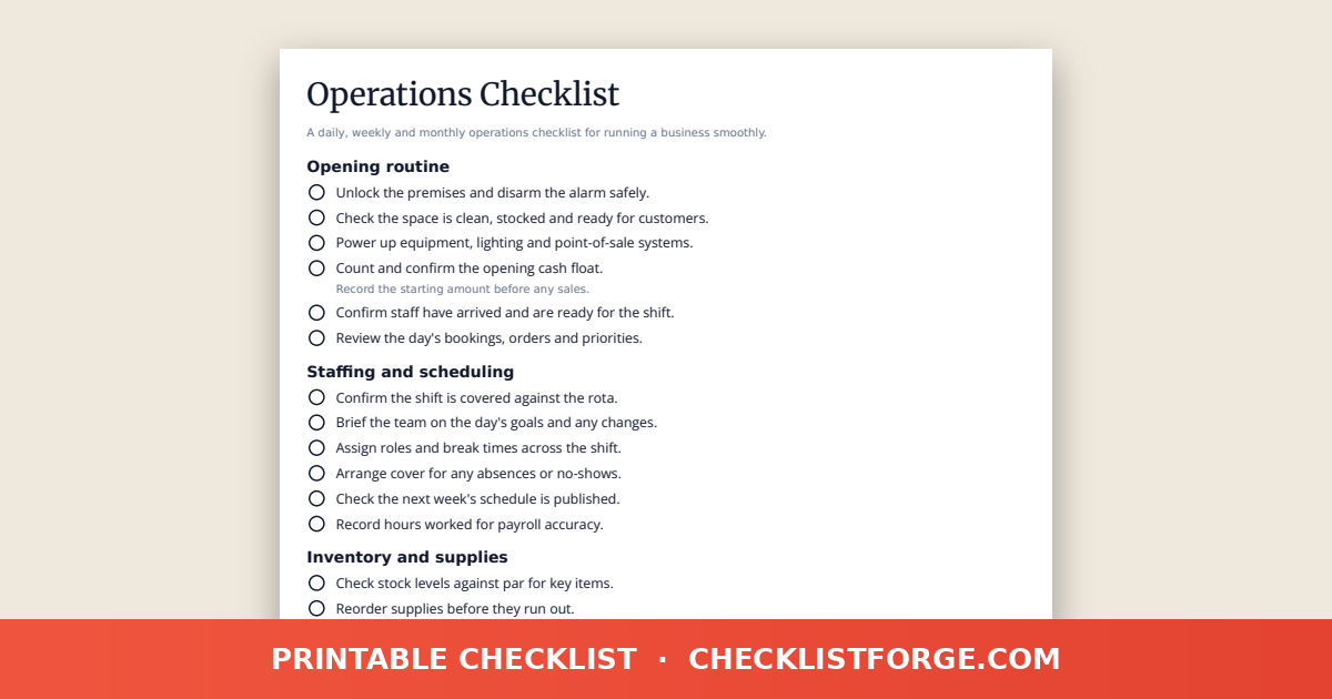 Operations Checklist