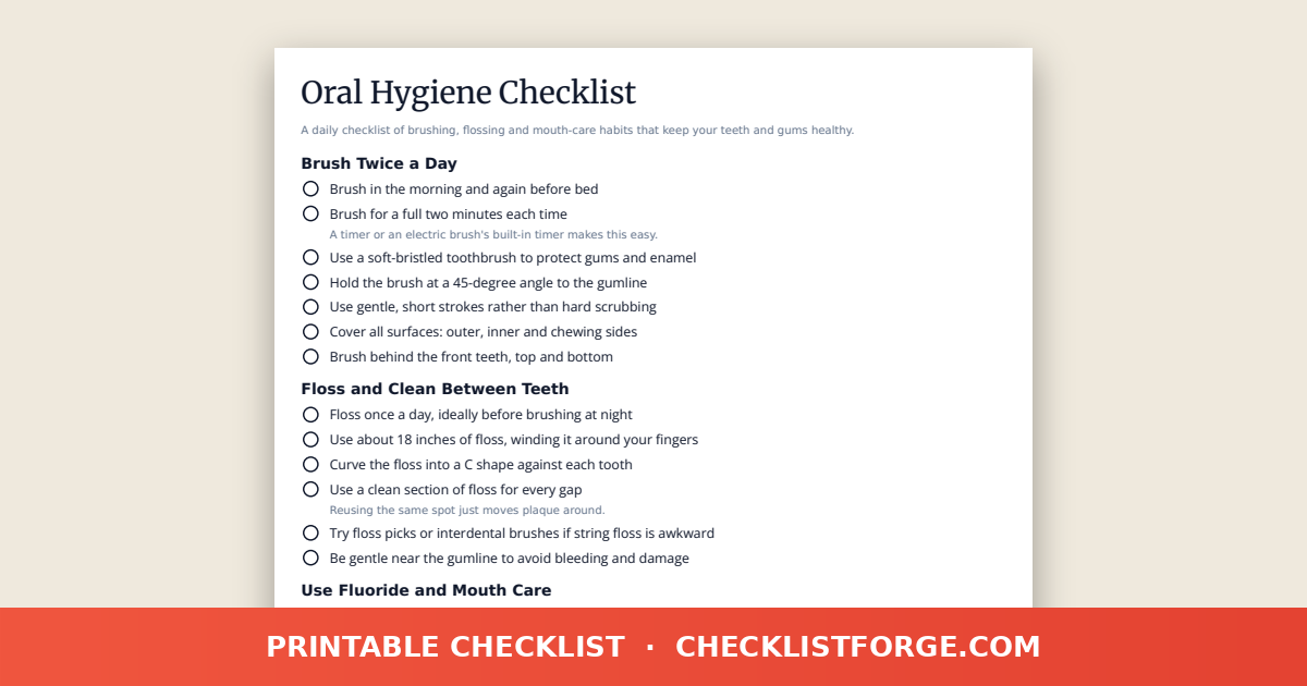 Oral Hygiene Checklist