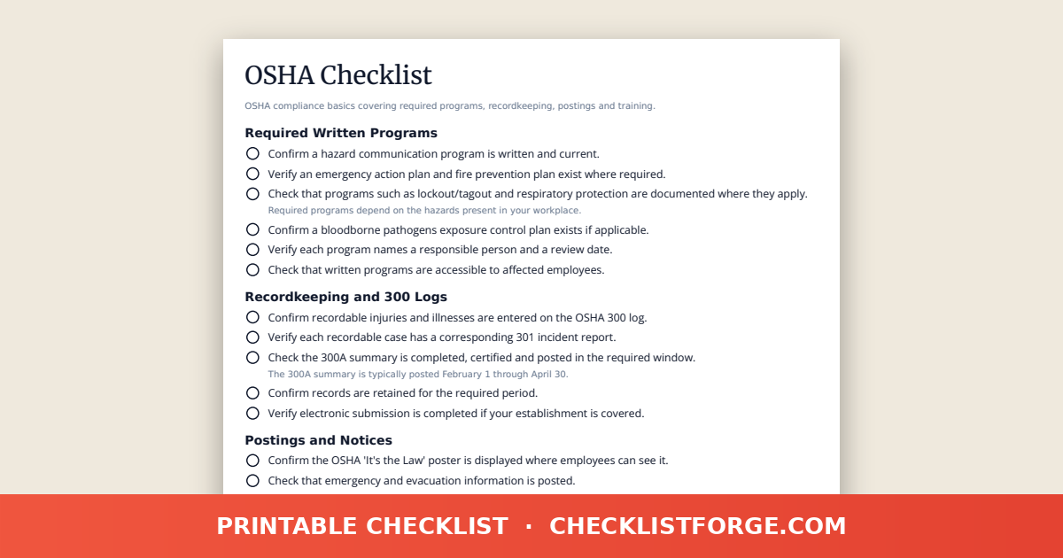 OSHA Checklist