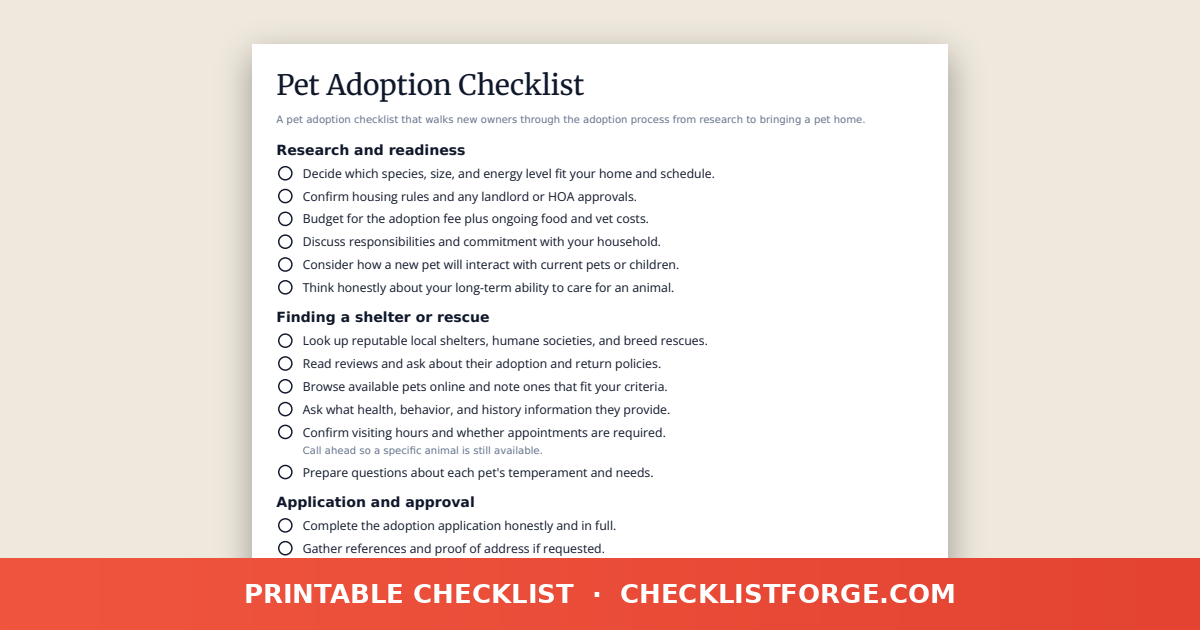 Pet Adoption Checklist