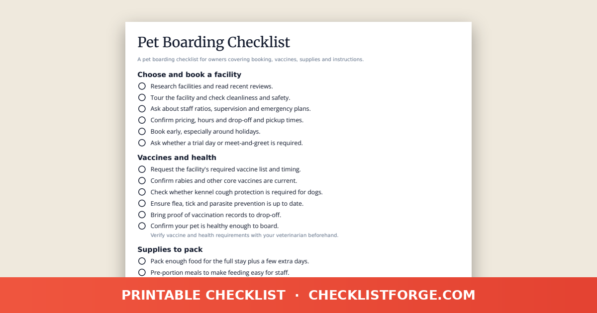 Pet Boarding Checklist