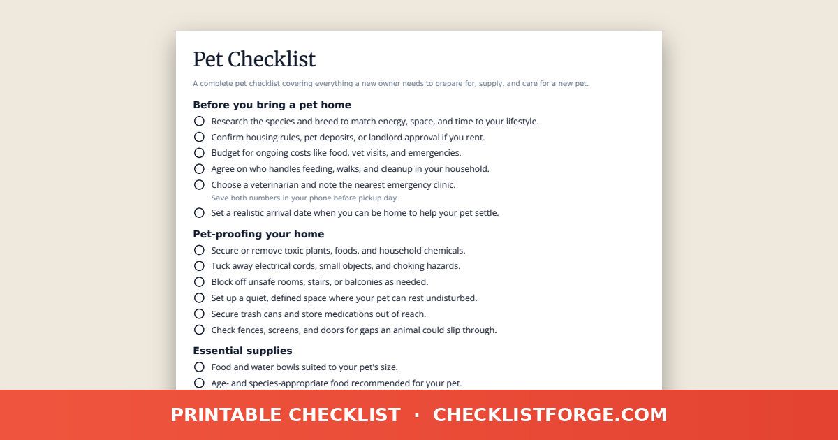 Pet Checklist