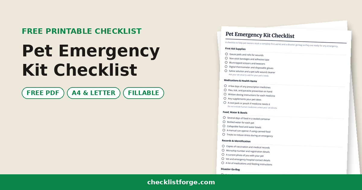 Pet Emergency Kit Checklist