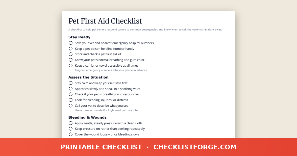 Pet First Aid Checklist