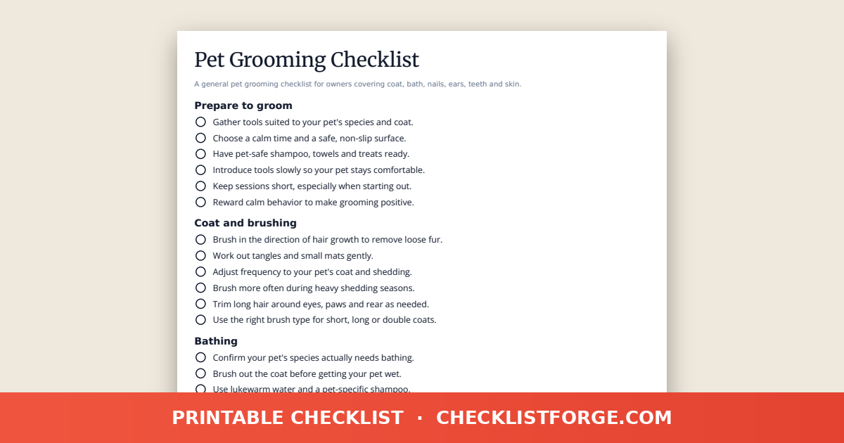 Pet Grooming Checklist
