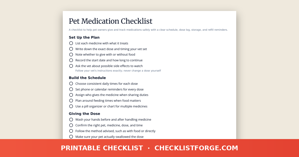 Pet Medication Checklist