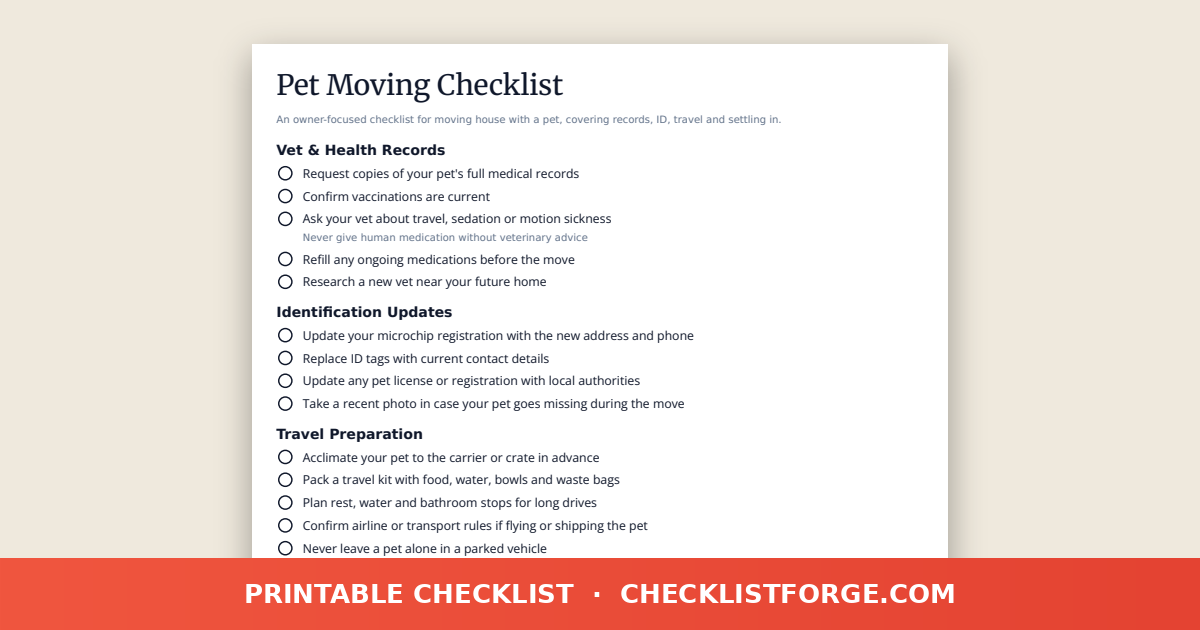 Pet Moving Checklist