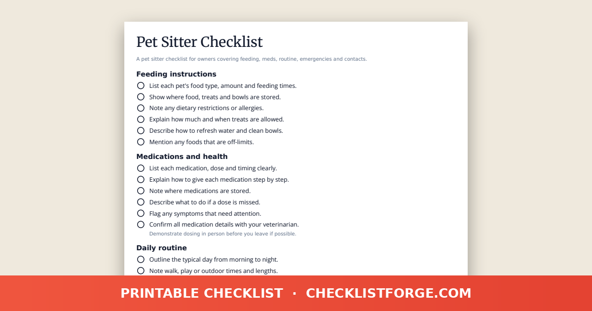 Pet Sitter Checklist