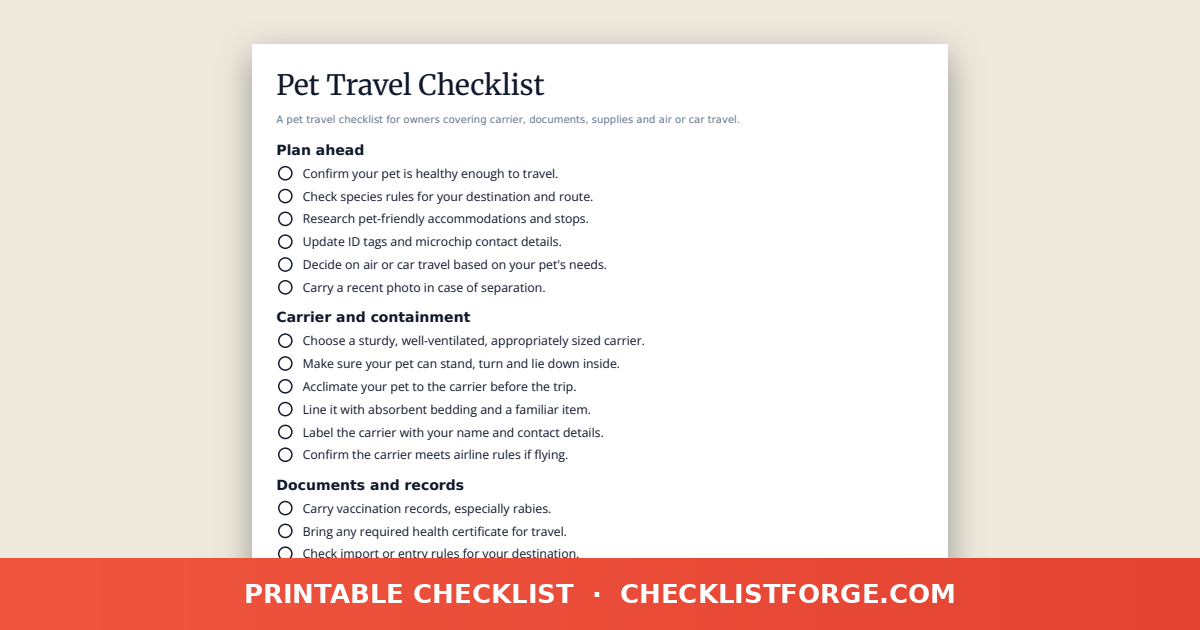 Pet Travel Checklist