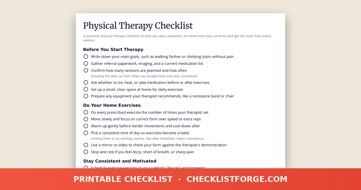 Physical Therapy Checklist