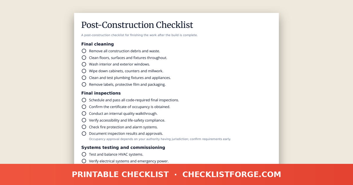 Post-Construction Checklist