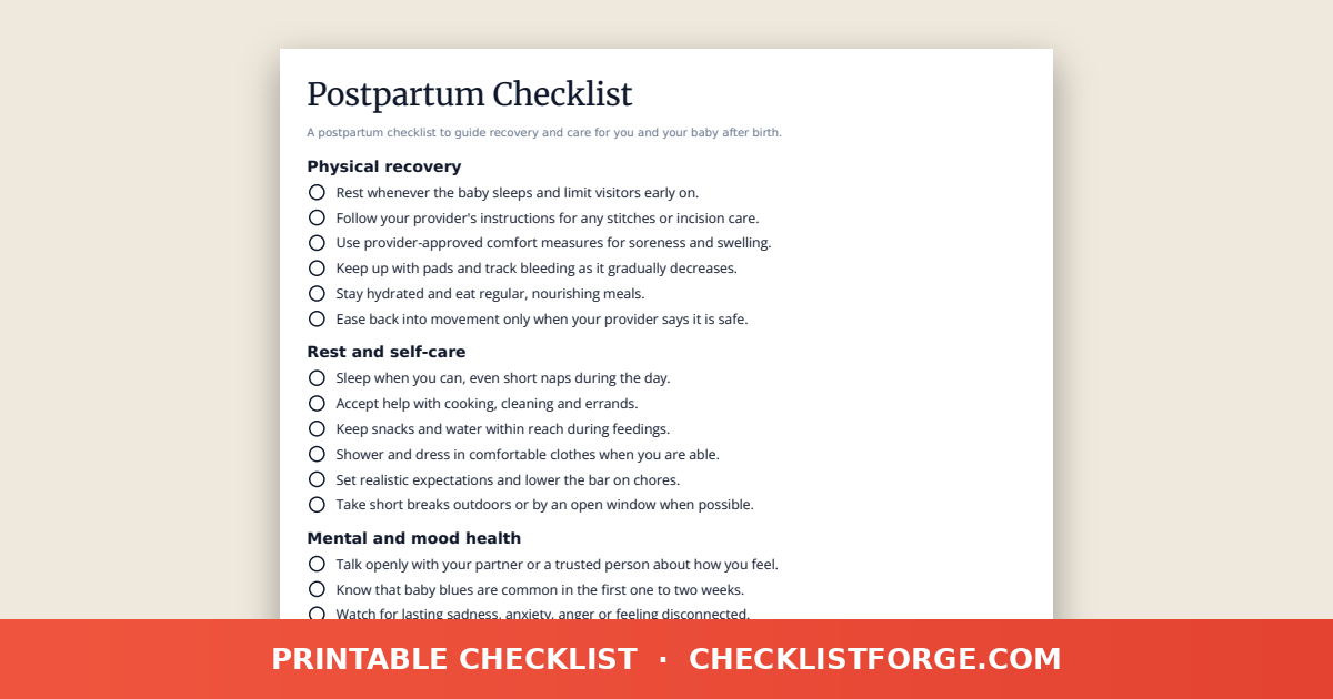 Postpartum Checklist