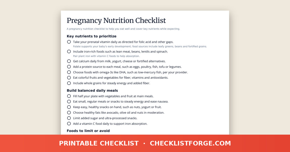 Pregnancy Nutrition Checklist