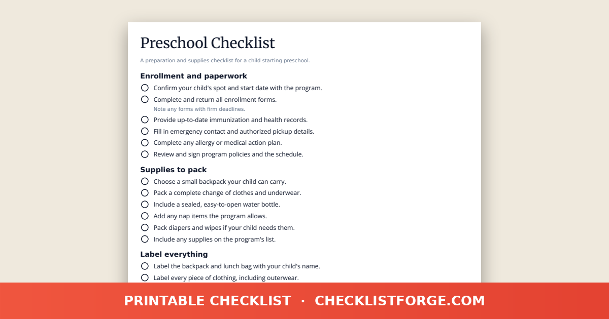 Preschool Checklist