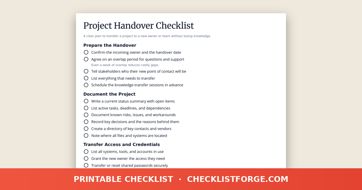 Project Handover Checklist