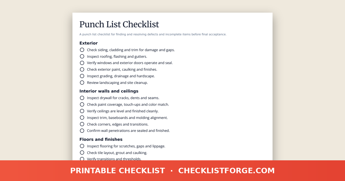 Punch List Checklist
