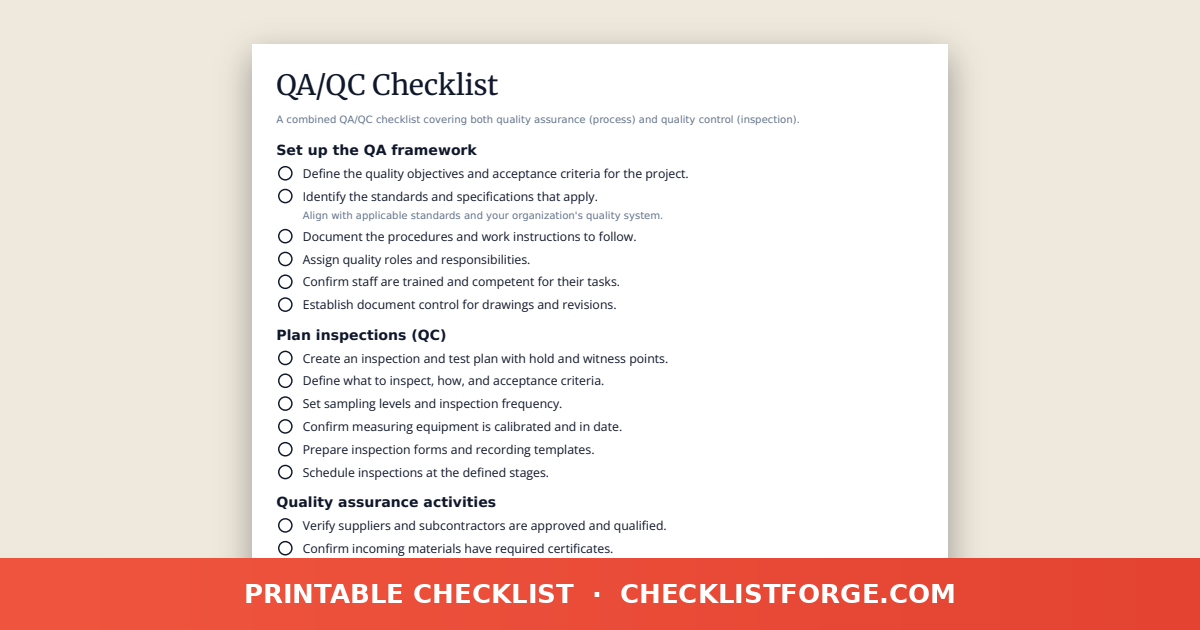 QA/QC Checklist
