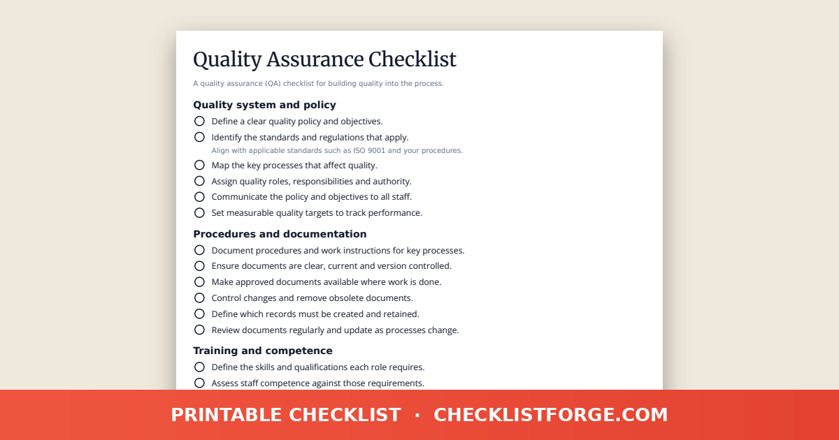 Quality Assurance Checklist